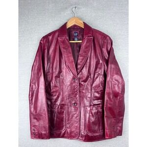 Gap Womens Genuine Leather Blazer Jacket Burgundy Red Vintage Style Size M